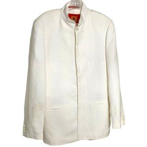 Shanghai Tang Cream Linen/Viscose Long Sleeve Jacket with Banded Collar